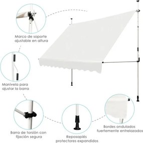 Toldo telescópico e retrátil 300 x 120 cm resistente aos raios UV impermeável com manivela manual e altura ajustável para janela varanda bege