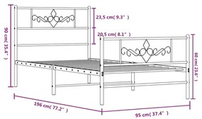 Estrutura de cama com cabeceira e pés 90x190 cm metal preto