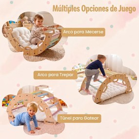 Arco de escalada 3 em 1 bebés Montessori em madeira com almofada e baloiço para interior, a partir de 1 ano, 81 x 48,5 x 38,5 cm, Macron