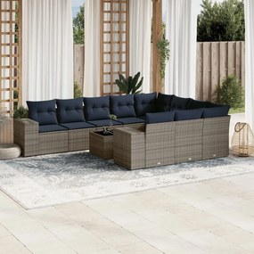 vidaXL 11 pcs conjunto sofás de jardim c/ almofadões vime PE cinzento