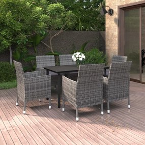 vidaXL 7 pcs conjunto de jantar p/ jardim c/ almofadões vime PE/vidro