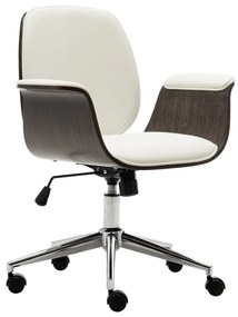 Cadeira de escritório madeira curvada e couro artificial branco