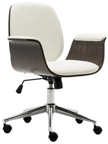 vidaXL Cadeira de escritório madeira curvada e couro artificial branco