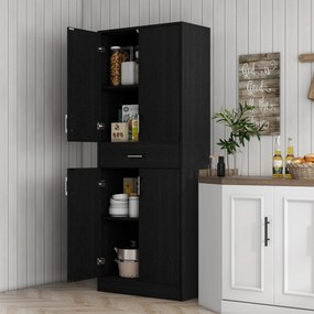 Armário de cozinha alto com 4 portas 70,8 L x 34 P x 180 A cm, 2 compartimentos e 1 gaveta central, altura de 180 cm, com 2 prateleiras ajustáveis, pr