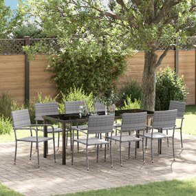 vidaXL Conjunto de Jantar de Jardim de 9 Peças Cinza Rattan Poliéster