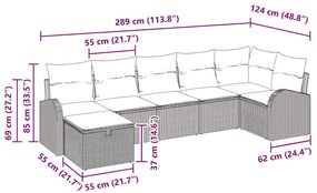 Conjunto de Sofás de Jardim 7 Peças com Almofadas Preto Rattan