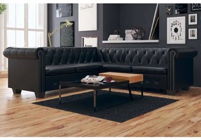 vidaXL Sofá de canto Chesterfield 5 lugares couro artificial preto