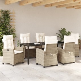 Conjunto de Jantar de Jardim de 7 Peças com Almofadas Bege Vime PE