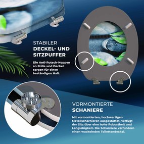 Assento sanitário em pedra e folhas com sistema de descida automática 45,7 x 38 cm Cinzento + Verde