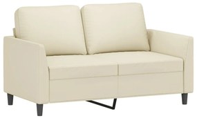 3 pcs conjunto sofás c/ almofadões couro artificial cor creme