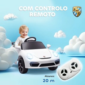 Carro Elétrico para Crianças de Polícia 12V com Motor Duplo Sirene Música Sem Fios Buzina Rodas Auxiliares e Faróis LED 105x58x49 cm Branco