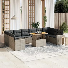 11 pcs conjunto sofás de jardim c/ almofadões vime PE cinzento