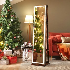 Armário giratório para joias 360° com espelho de corpo inteiro 43 x 38 x 160 cm iluminado e prateleiras traseiras 3 caixas Castanho
