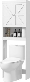 Armário de arrumação para colocar em cima da sanita, móvel de casa de banho com 2 portas e prateleiras, 58,5 L x 23 L x 170 A cm, branco