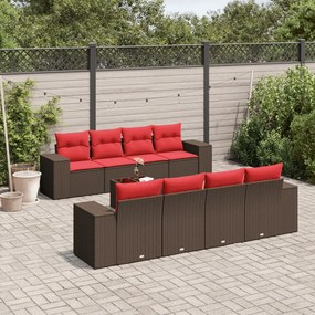 vidaXL 9 pcs conjunto sofás p/ jardim c/ almofadões vime PE castanho