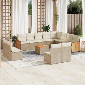 13 pcs conjunto de sofás p/ jardim com almofadões vime PE bege