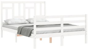 Estrutura de cama com cabeceira 140x190cm madeira maciça branco