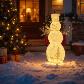 Boneco de neve 3D iluminado pré-iluminado com 100 luzes LED 109 cm x 32 cm x 141 cm para interior e exterior com chapéu e cachecol branco