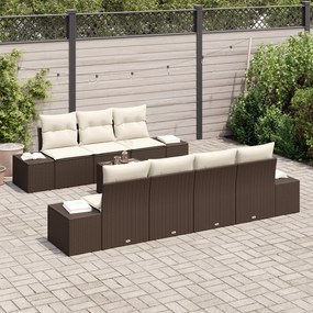 Conjunto de Sofás de Jardim de 8 peças com Almofadas Castanho Poliratt