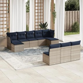 vidaXL 10 pcs conjunto sofás p/ jardim c/ almofadões vime PE cinzento