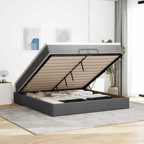 vidaXL Estrutura de cama otomana com colchões tecido cinzento escuro