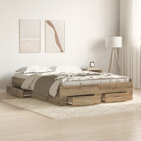 Estrutura de Cama com Gavetas Carvalho Artístico