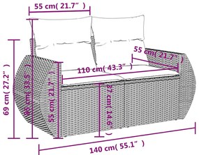 4 pcs conj. sofás jardim c/ almofadões vime PE cinzento-claro