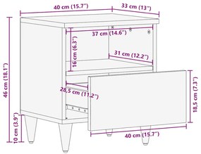 Mesa de cabeceira cinzento claro 40x33x46 cm