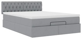 Cama Otomana com Colchão &amp; LEDs Cinzento Claro 140x190cm Tecido