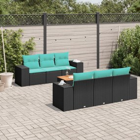 vidaXL 7 pcs conjunto de sofás p/ jardim c/ almofadões vime PE preto