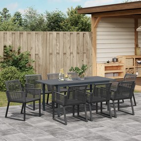 Conjunto de Jantar de Jardim de 6 Peças em Aço Preto e Rattan Poly