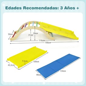 Conjunto de escada 4 em 1 para crianças, brinquedo de arco de madeira com rampa reversível para escalar e deslizar em ambientes internos e externos mu