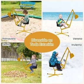 Escavadora de areia para crianças com controlos de duas mãos e pá flexível, assento giratório 360° e encosto 123 x 62 x 62 cm amarelo
