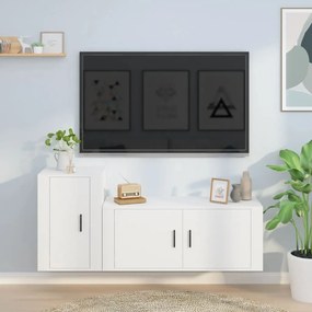2 pcs conjunto móveis de TV derivados de madeira branco