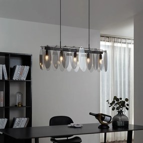 Candeeiro suspenso de design preto com vidro fumado oval 5-luzes - Mochan