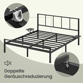 Estrutura de cama de casal 160 x 200 cm (COLCHÂO NÃO INCLUIDO)com 2 prateleiras e com estrutura metálica e estrado Preta