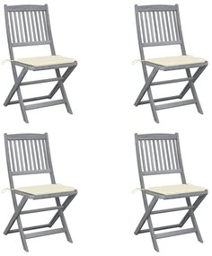 vidaXL Cadeiras exterior dobráveis c/ almofadões 4 pcs acácia maciça