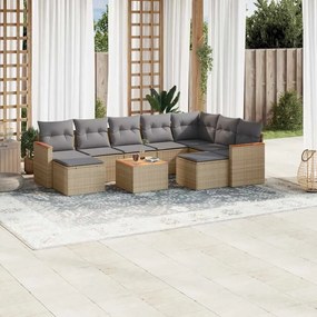 10 pcs conjunto de sofás p/ jardim com almofadões vime PE bege