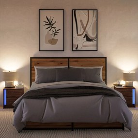 Mesas cabeceira LEDs 2 pcs derivados madeira carvalho castanho