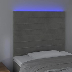 Cabeceira cama c/ luzes LED veludo 90x5x118/128cm cinza-claro