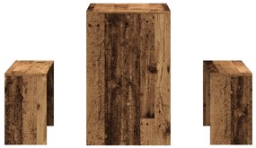3 pcs conj. mesa jantar e banco deriv. de madeira madeira velha