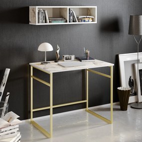 Secretária de Estudo Gama – Branco e Dourado – 90 x 75 x 60 cm