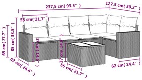 6 pcs conjunto de sofás jardim c/ almofadões vime PE castanho