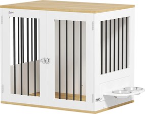 Gaiola para cães, comedouros removíveis com rotação de 360°, 2 portas, para cães de tamanho médio, 80 x 55 x 71,5 cm, branca
