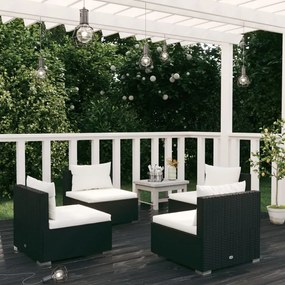 vidaXL 4 pcs conjunto lounge de jardim c/ almofadões vime PE preto