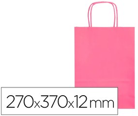 Saco de Papel Basika Celulose Rosa M com Asa Torcida 270x370x12 mm