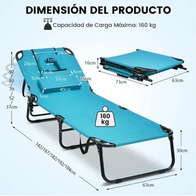 Espreguiçadeira dobrável com 3 almofadas amovíveis e encosto ajustável em 5 posições Espreguiçadeira de jardim exterior para terraço de piscina Turque