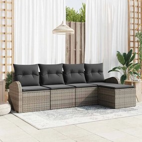 vidaXL Conjunto de Sofá de 5 Peças para Jardim com Almofadas Cinza Polirattan
