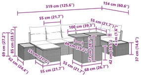 Conjunto de Jantar de Jardim com 8 Peças e Almofadas Bege em Rattan de