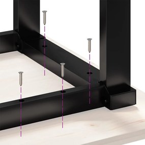 Mesa de centro estrutura em O 160x40x45cm pinho e ferro fundido